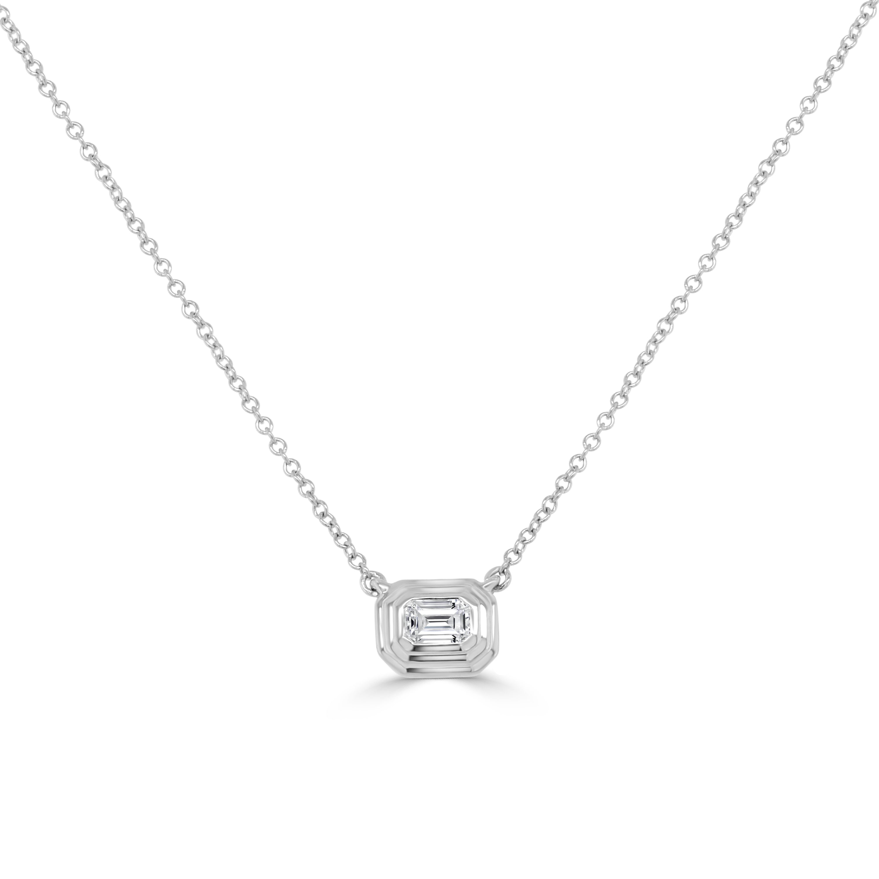 14K Gold Diamond Emerald Cut Necklace - 0.22 CT