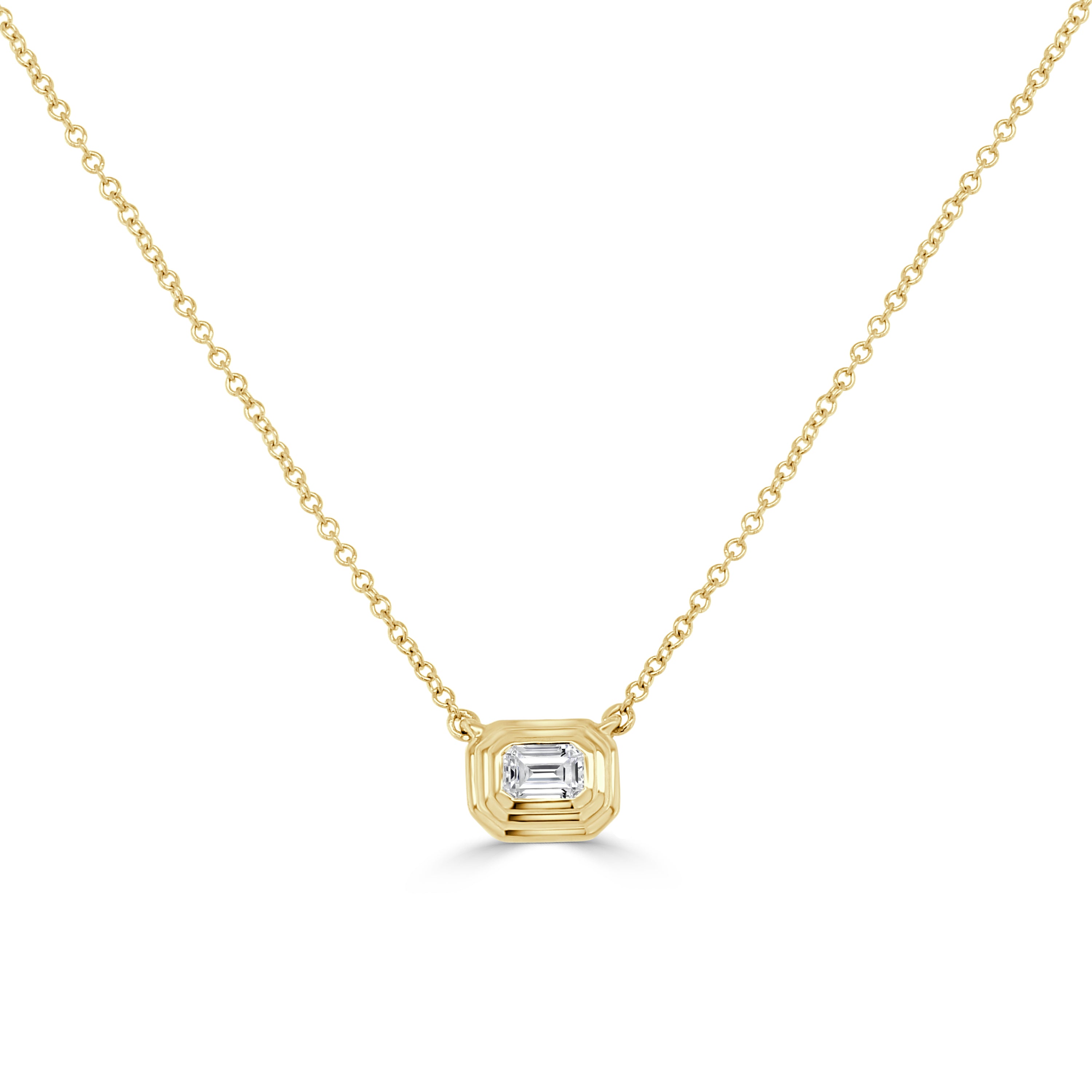 14K Gold Diamond Emerald Cut Necklace - 0.22 CT