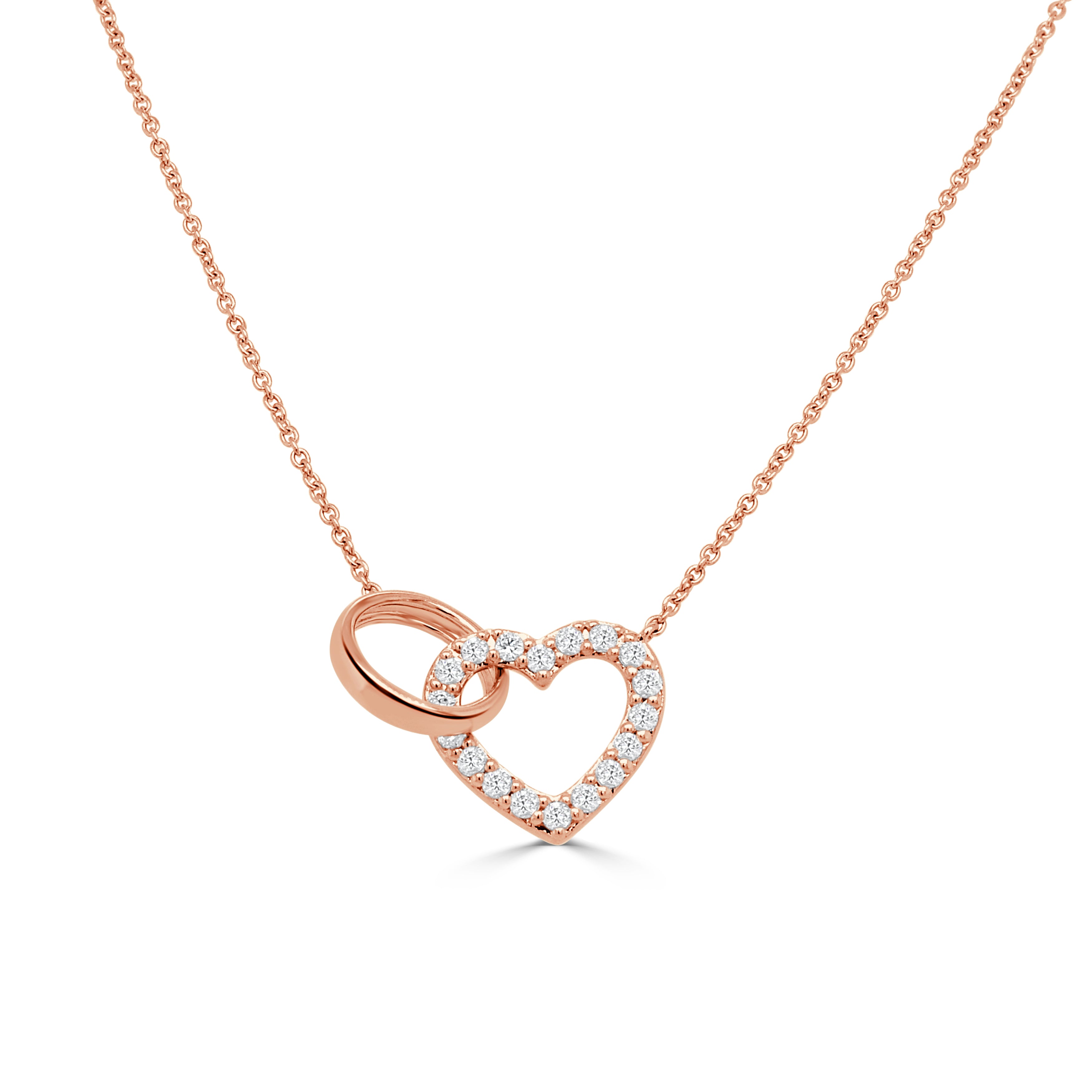 14K Gold Diamond Heart Link Necklace - 0.33 CT