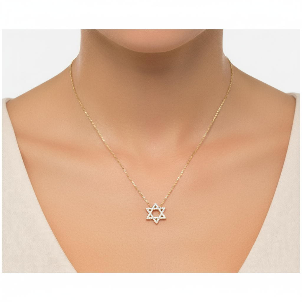 14K Gold Diamond Star of David Necklace - 0.22 CT
