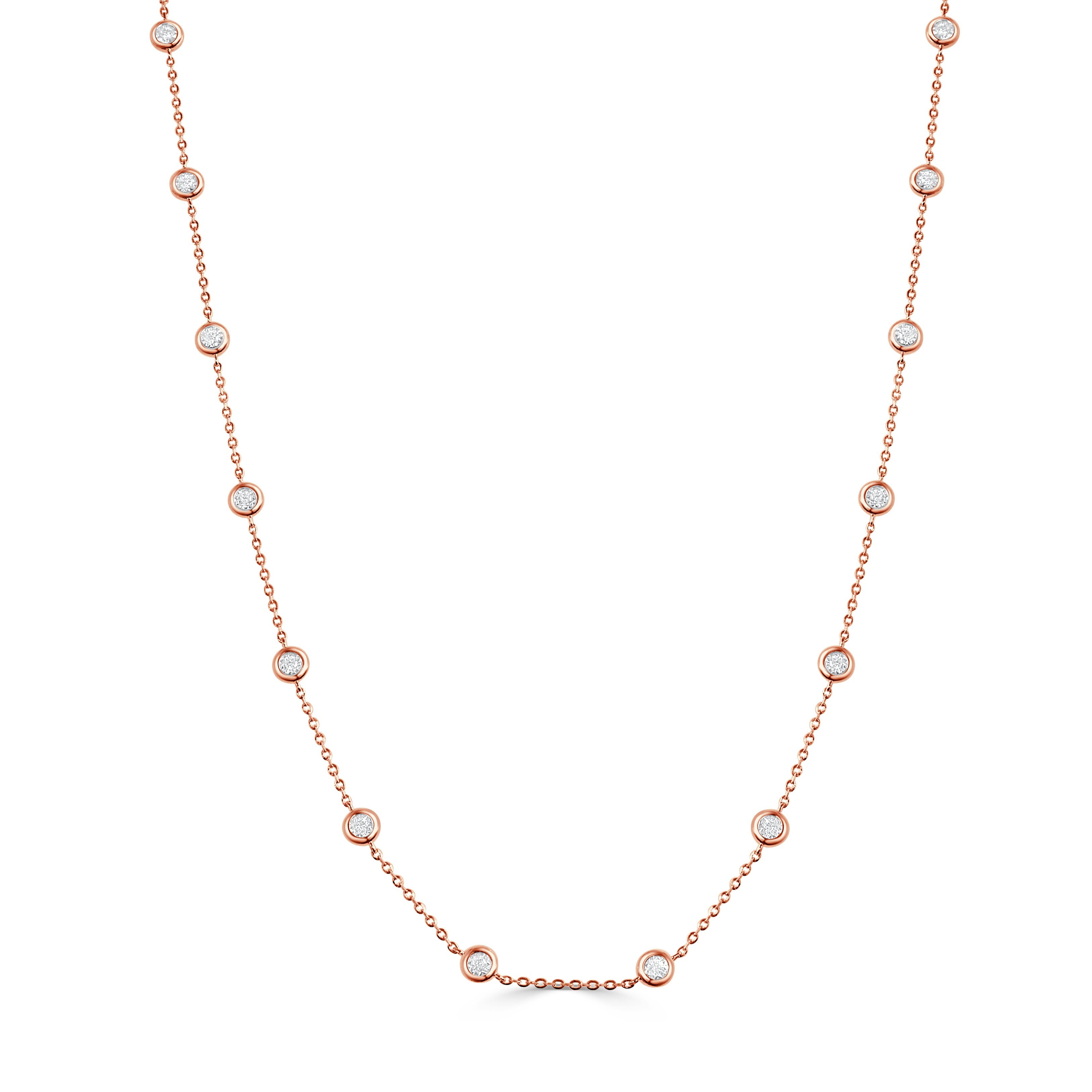 14K Gold Diamond Bezel Set Station Necklace - 0.29 CT