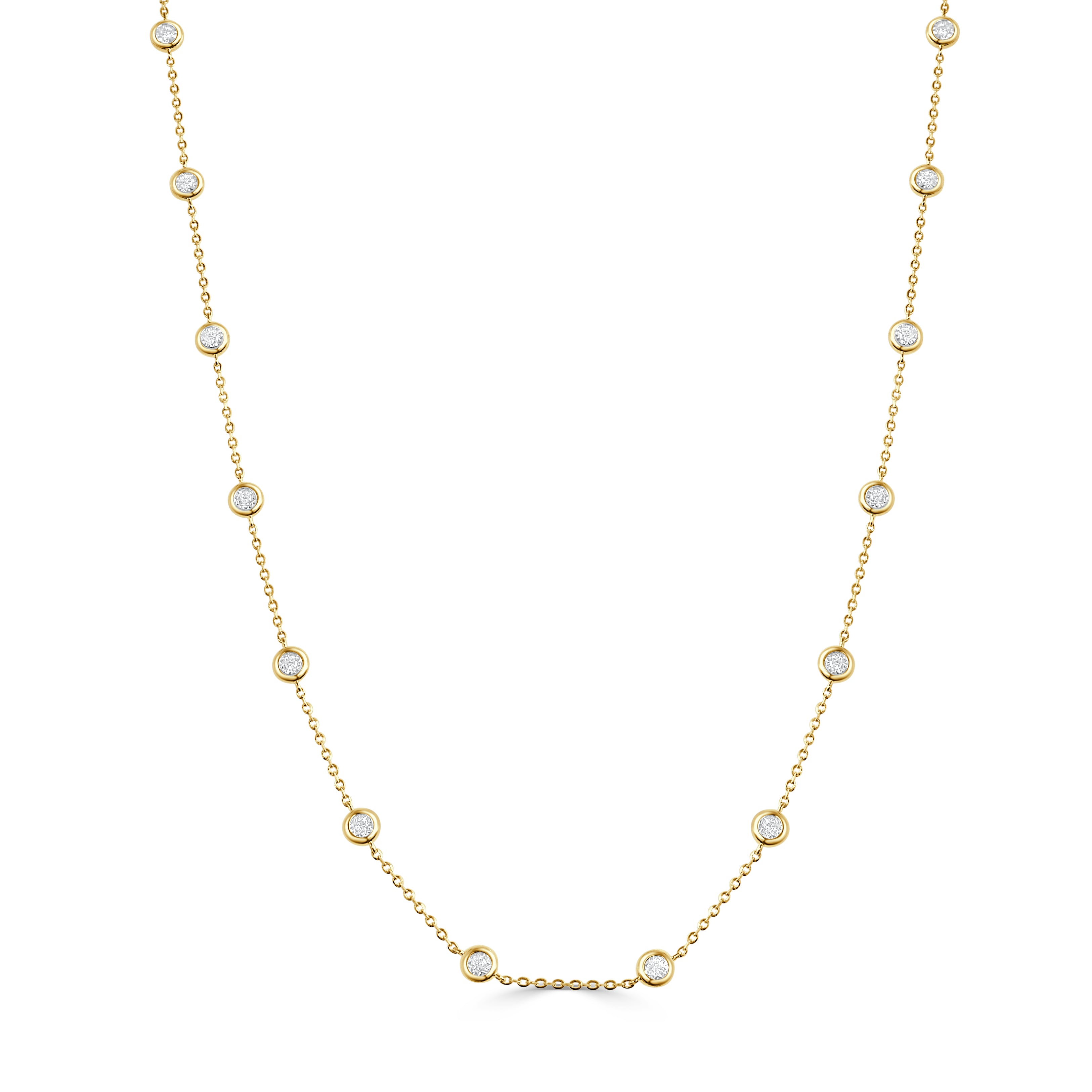 14K Gold Diamond Bezel Set Station Necklace - 0.29 CT