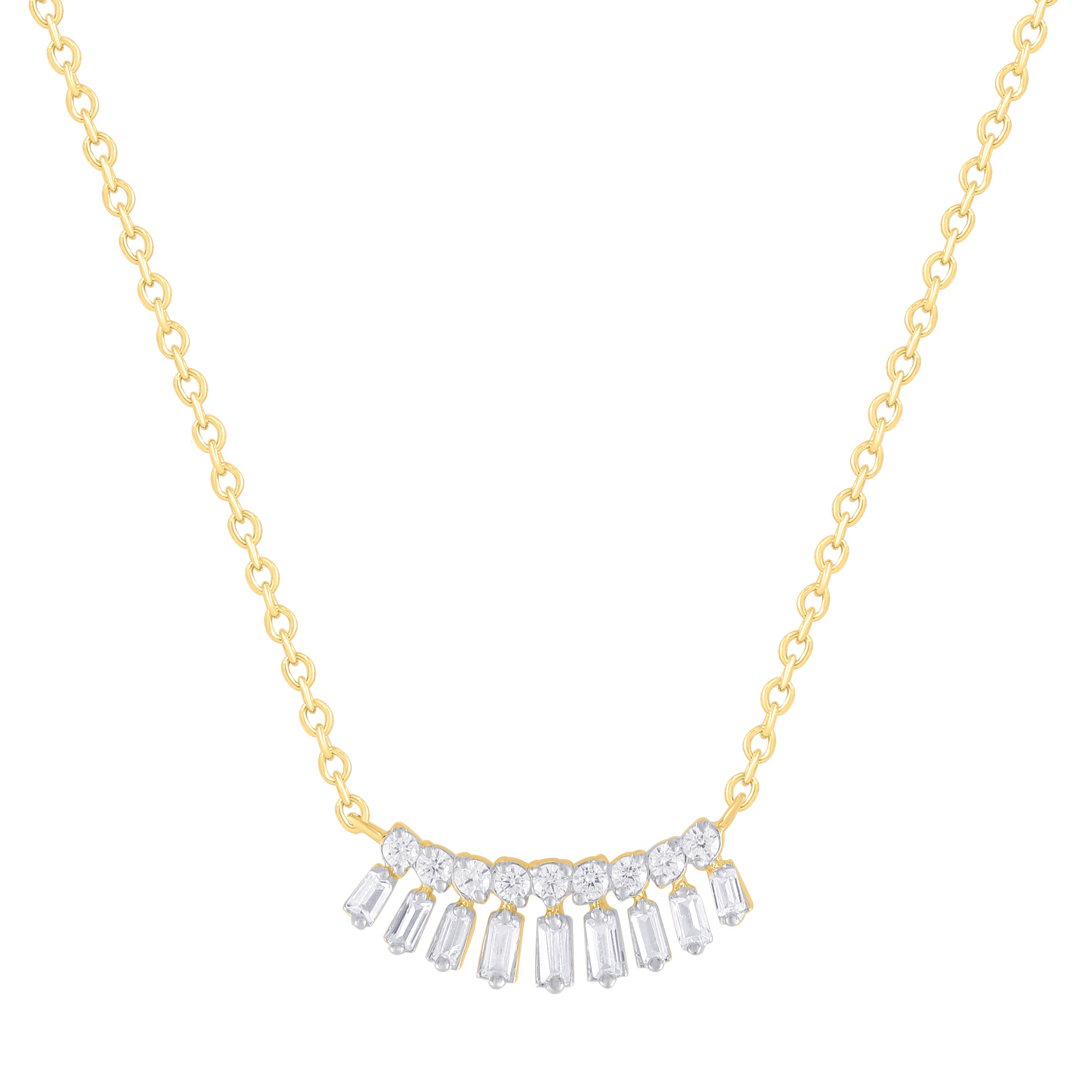 14K Gold & Baguette Diamond Necklace - 0.14ct