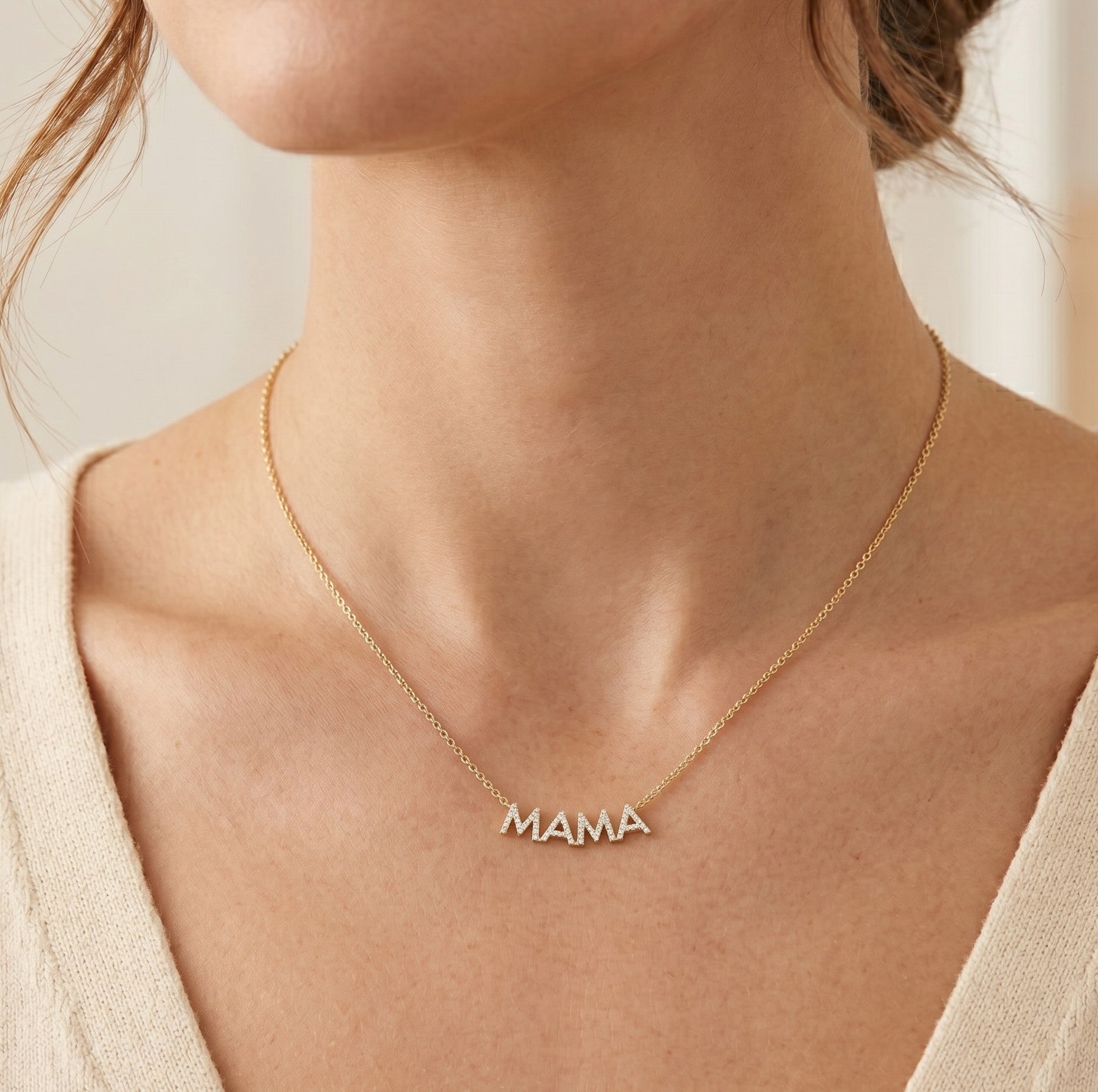 14K Diamond MAMA Necklace - 0.16 CT