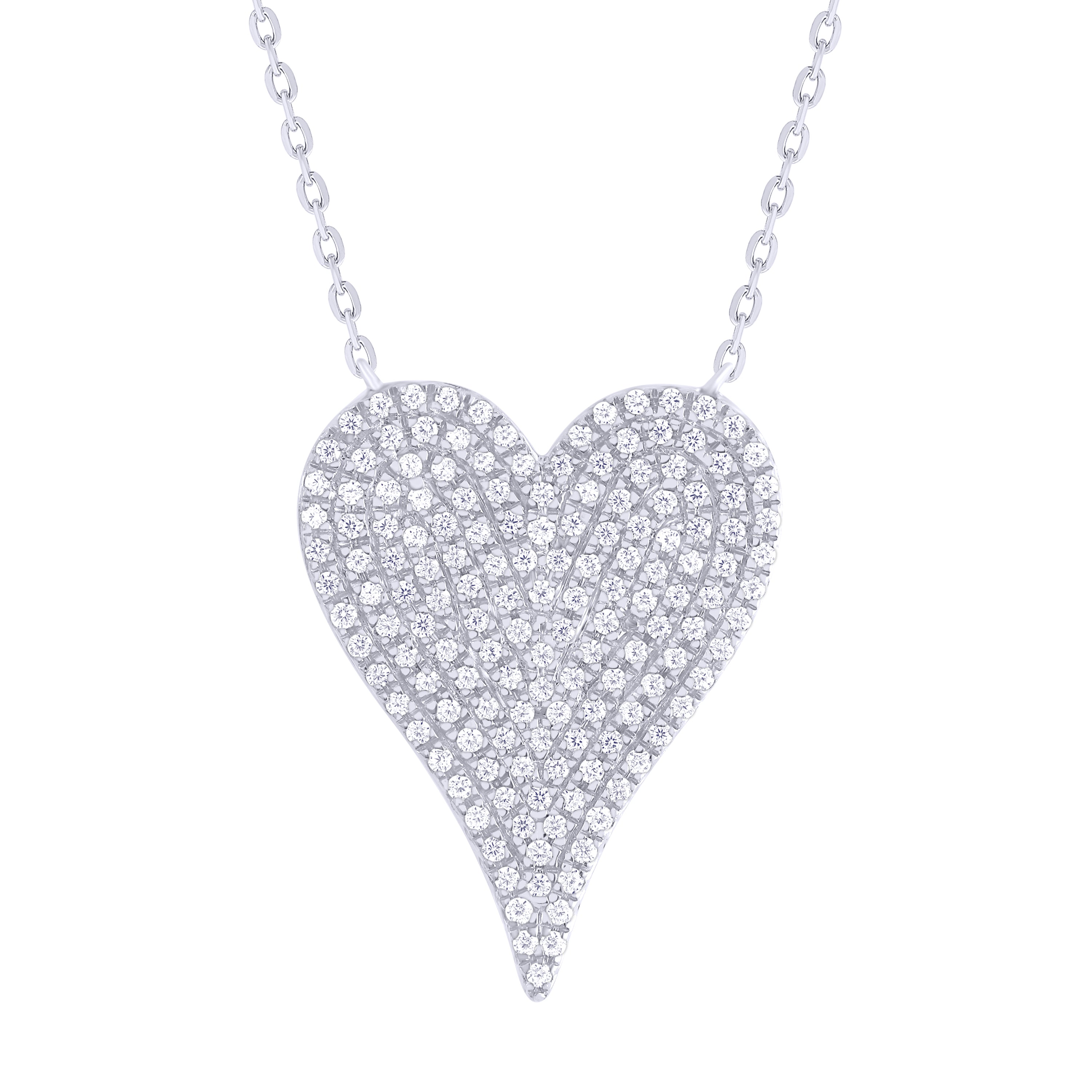 14K Gold & Diamond Pave Heart Necklace - 0.33ct