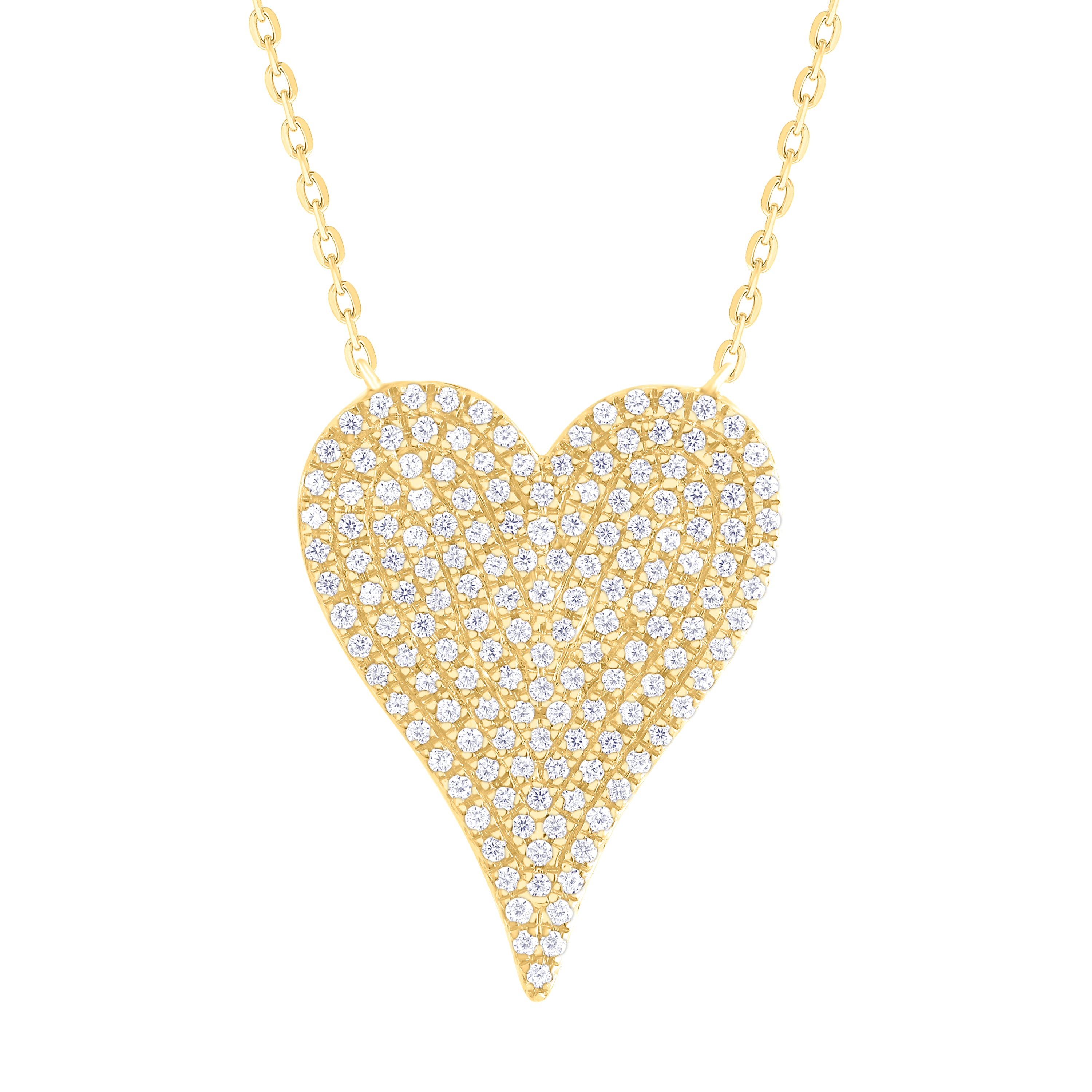 14K Gold & Diamond Pave Heart Necklace - 0.33ct