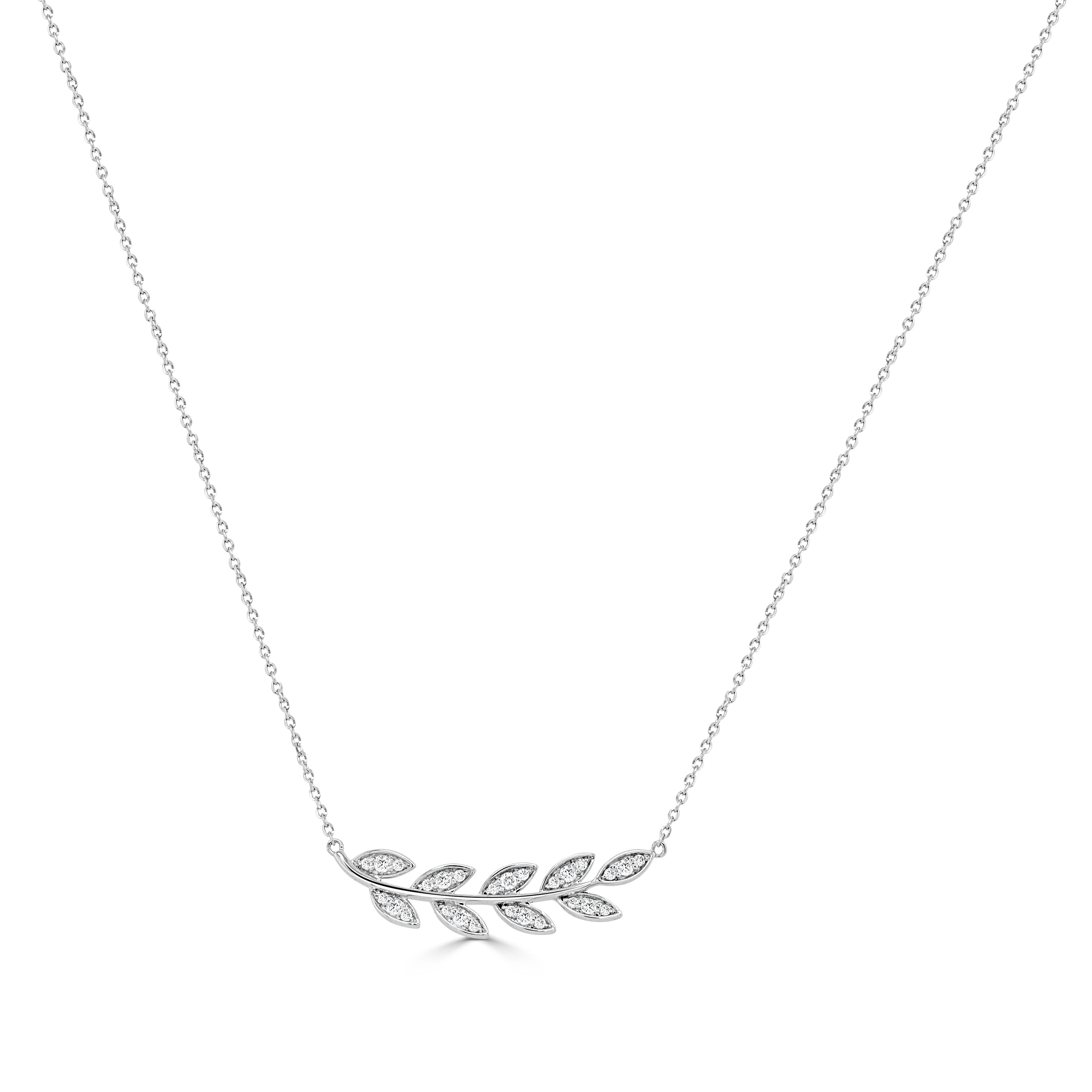 14K Diamond Leaf Necklace - 0.17 CT