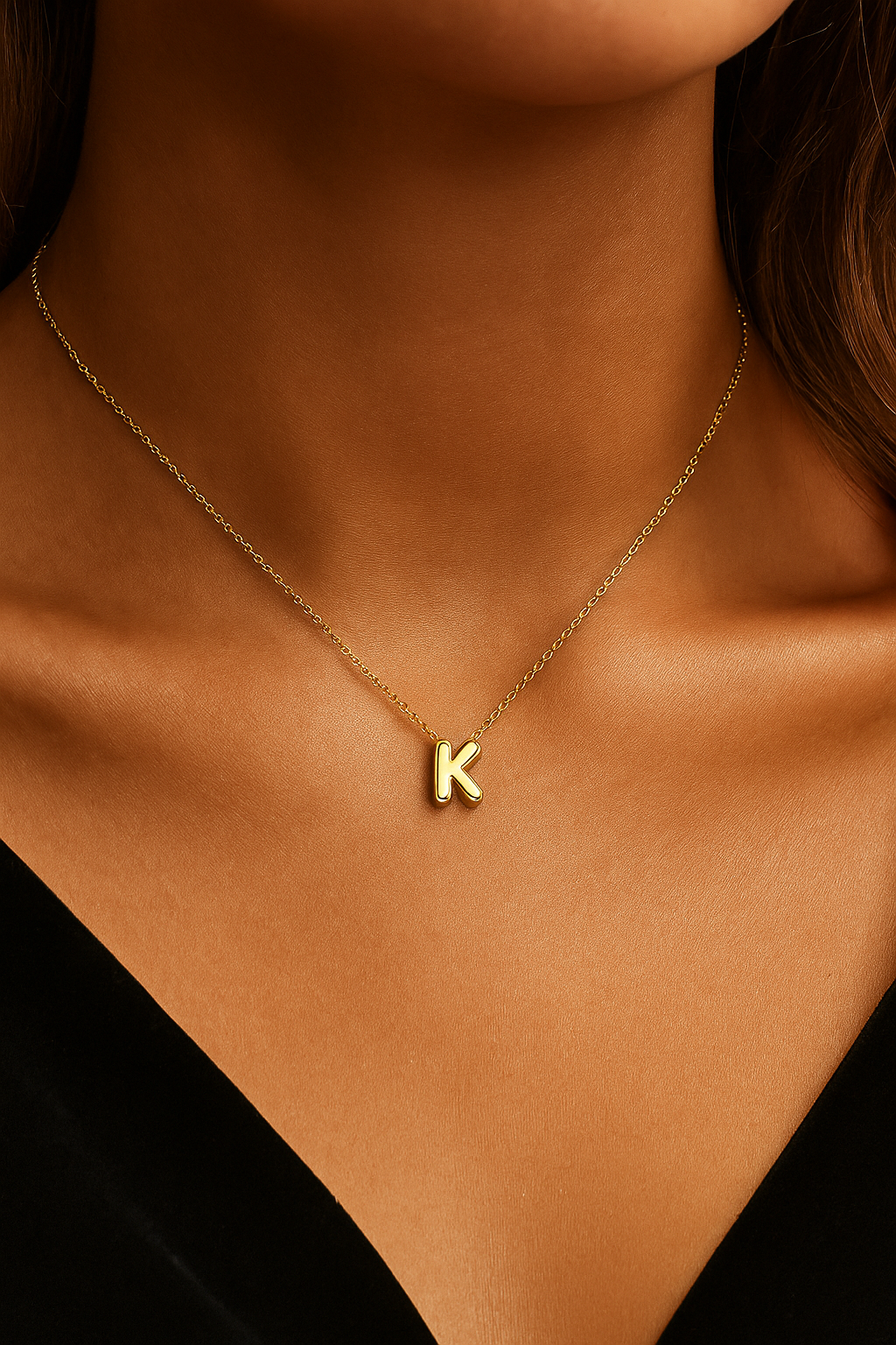 14K Gold Bubble Inital Necklace