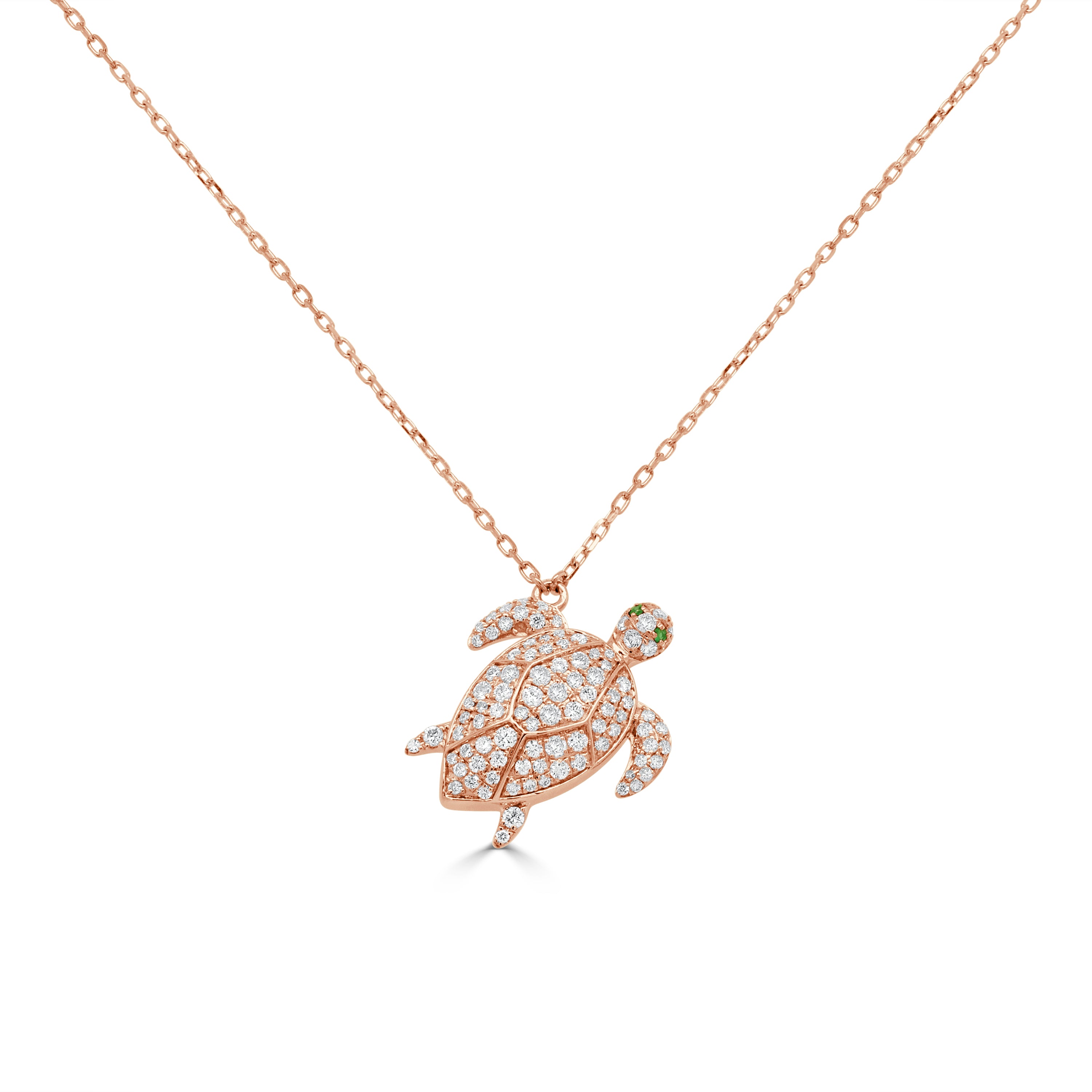 14K Gold Turtle Diamond & Emerald Necklace - 0.63 CT