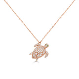 14K Gold Turtle Diamond & Emerald Necklace - 0.63 CT