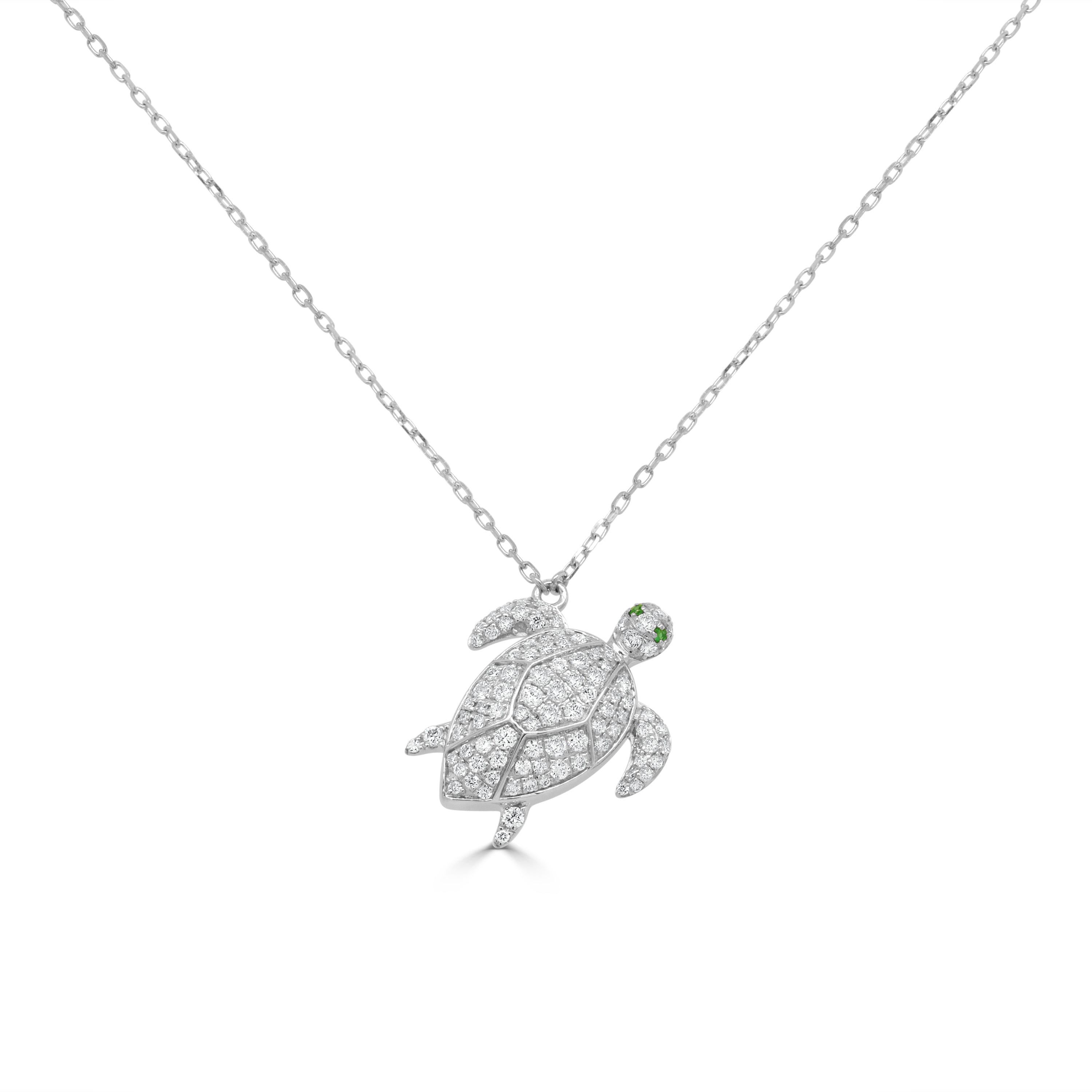 14K Gold Turtle Diamond & Emerald Necklace - 0.63 CT