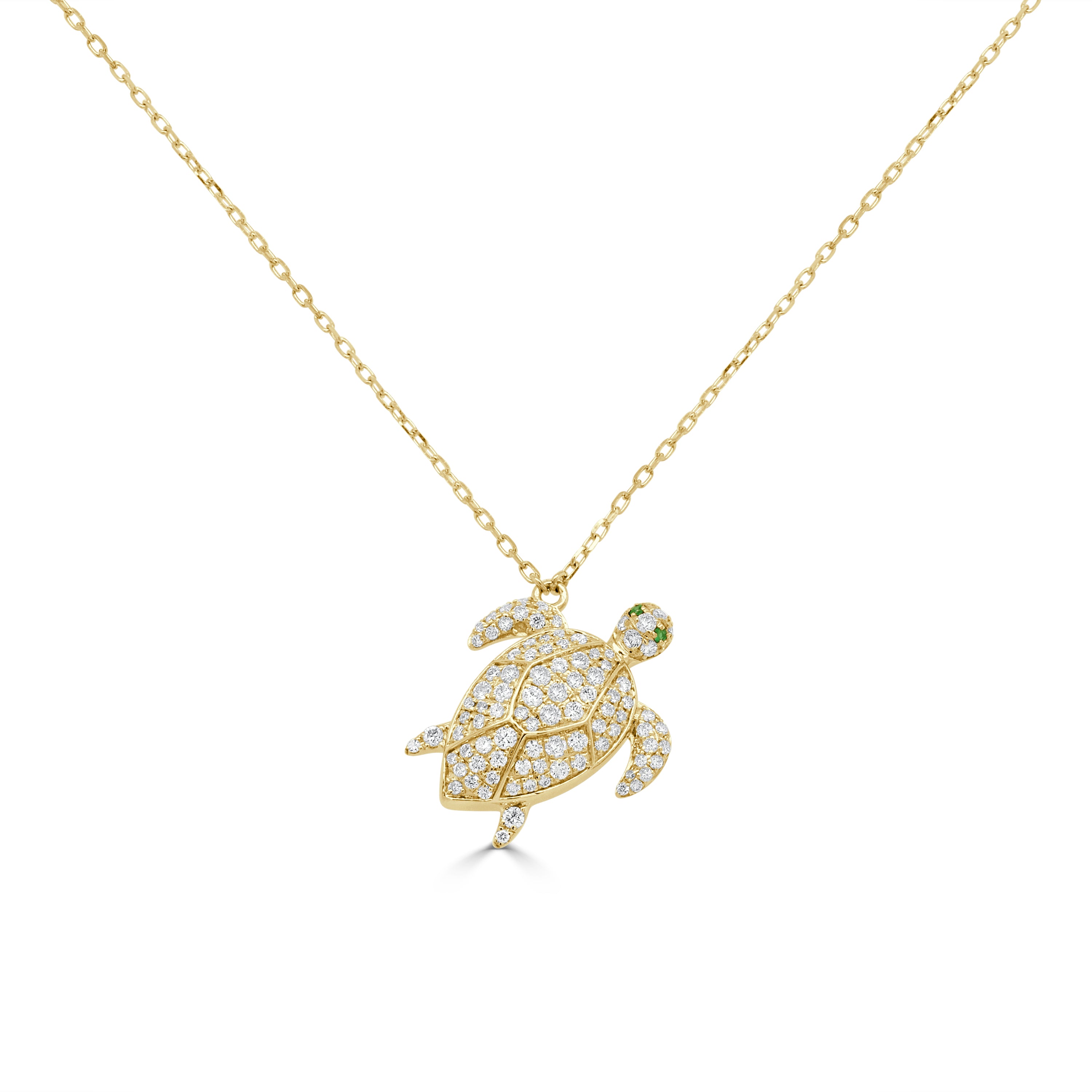 14K Gold Turtle Diamond & Emerald Necklace - 0.63 CT