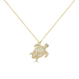 14K Gold Turtle Diamond & Emerald Necklace - 0.63 CT