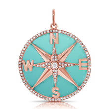 Load image into Gallery viewer, 14k Gold Diamond &amp; Turquoise Compass Charm