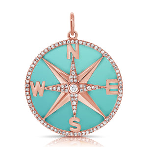 14k Gold Diamond & Turquoise Compass Charm