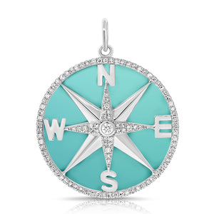 14k Gold Diamond & Turquoise Compass Charm