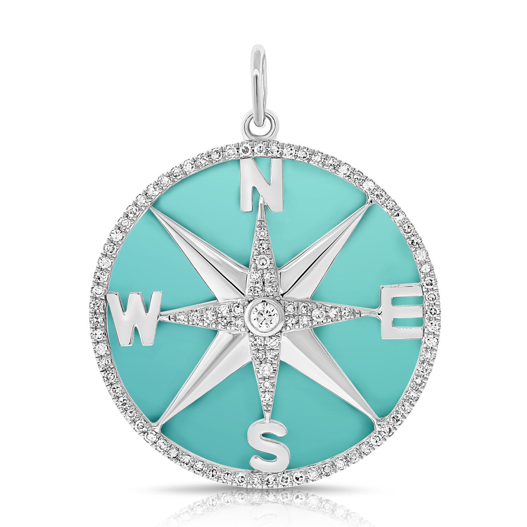 14k Gold Diamond & Turquoise Compass Charm