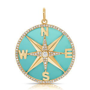 14k Gold Diamond & Turquoise Compass Charm