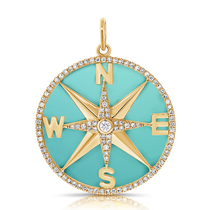 14k Gold Diamond & Turquoise Compass Charm