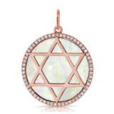 14K Gold Diamond Mother of Pearl Magen David Pendant