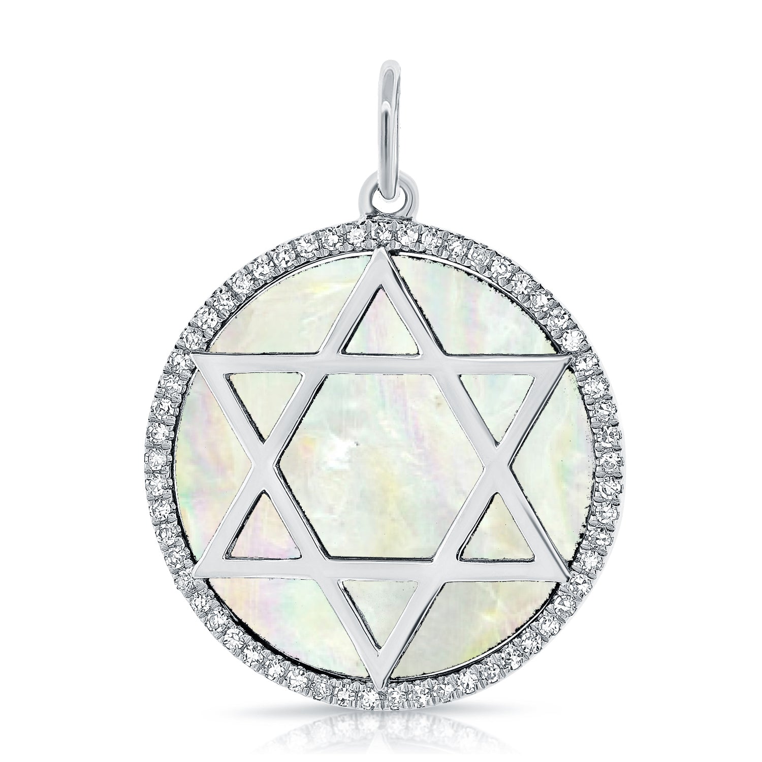 14K Gold Diamond Mother of Pearl Magen David Pendant