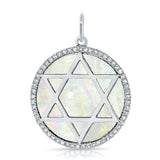 14K Gold Diamond Mother of Pearl Magen David Pendant