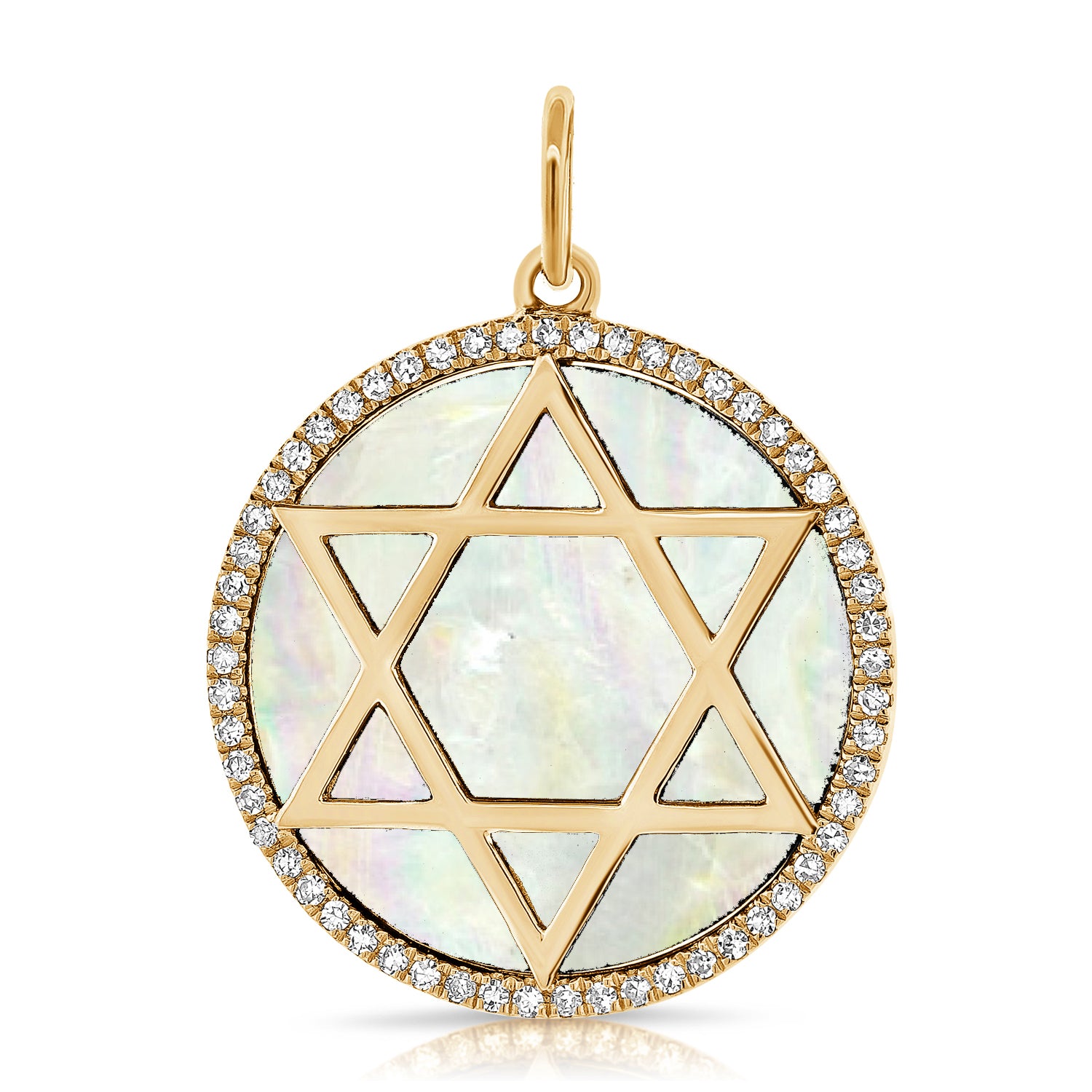 14K Gold Diamond Mother of Pearl Magen David Pendant