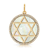 14K Gold Diamond Mother of Pearl Magen David Pendant