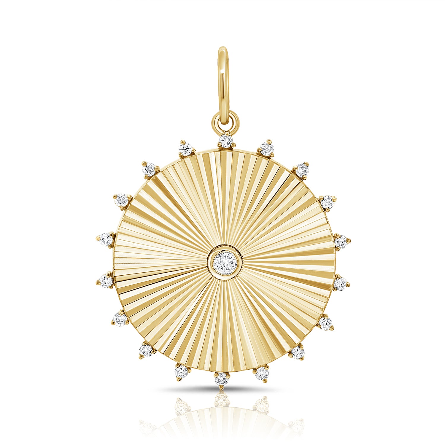 14K Gold Diamond Fluted Pendant - 0.21 CT