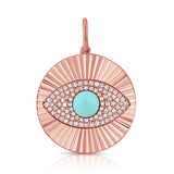14K Gold Turquoise & Diamond Fluted Evil Eye Charm - 0.24 CT