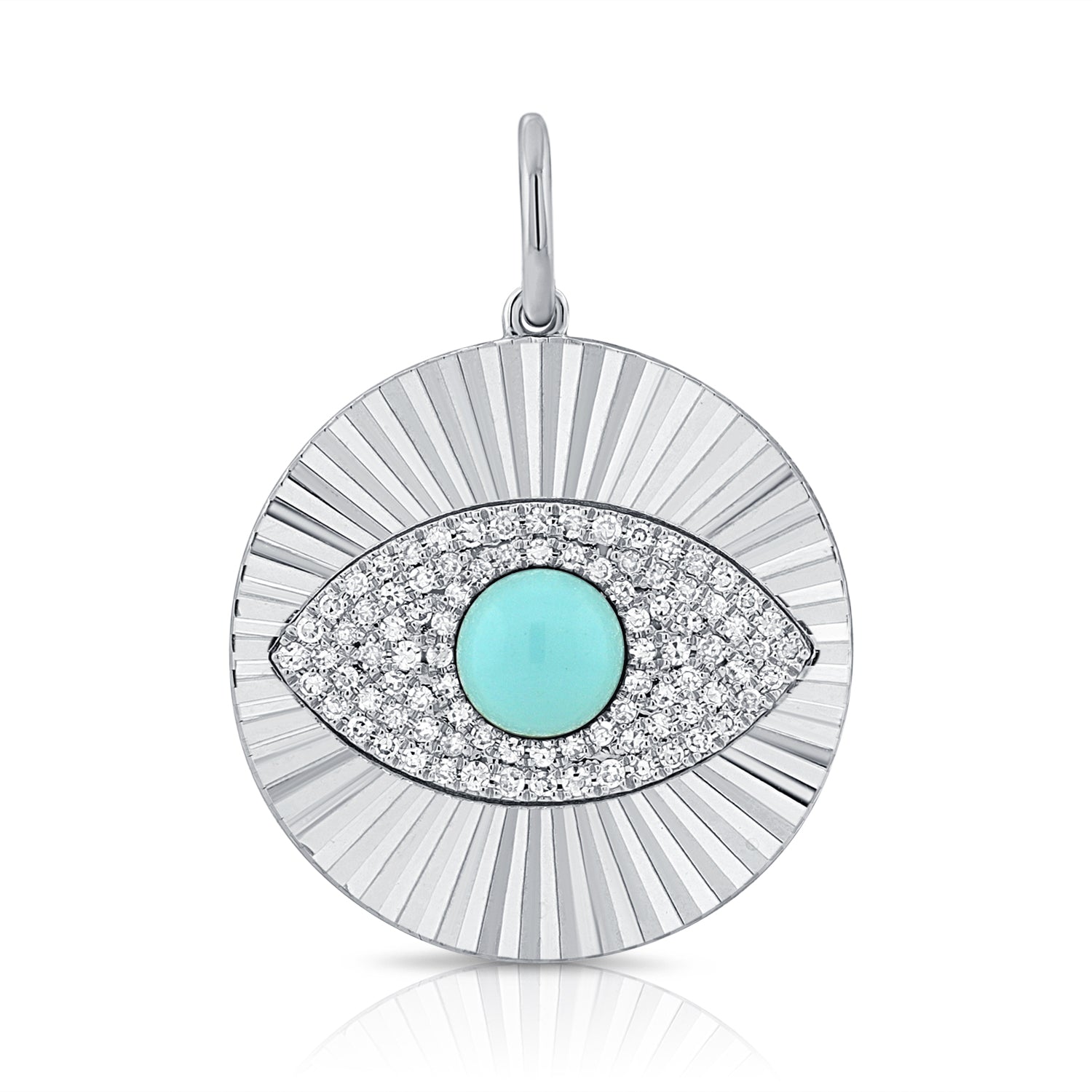 14K Gold Turquoise & Diamond Fluted Evil Eye Charm - 0.24 CT