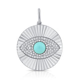 14K Gold Turquoise & Diamond Fluted Evil Eye Charm - 0.24 CT
