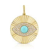 14K Gold Turquoise & Diamond Fluted Evil Eye Charm - 0.24 CT