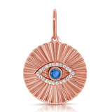 14K Gold Sapphire & Diamond Fluted Evil Eye Charm - 0.07 CT