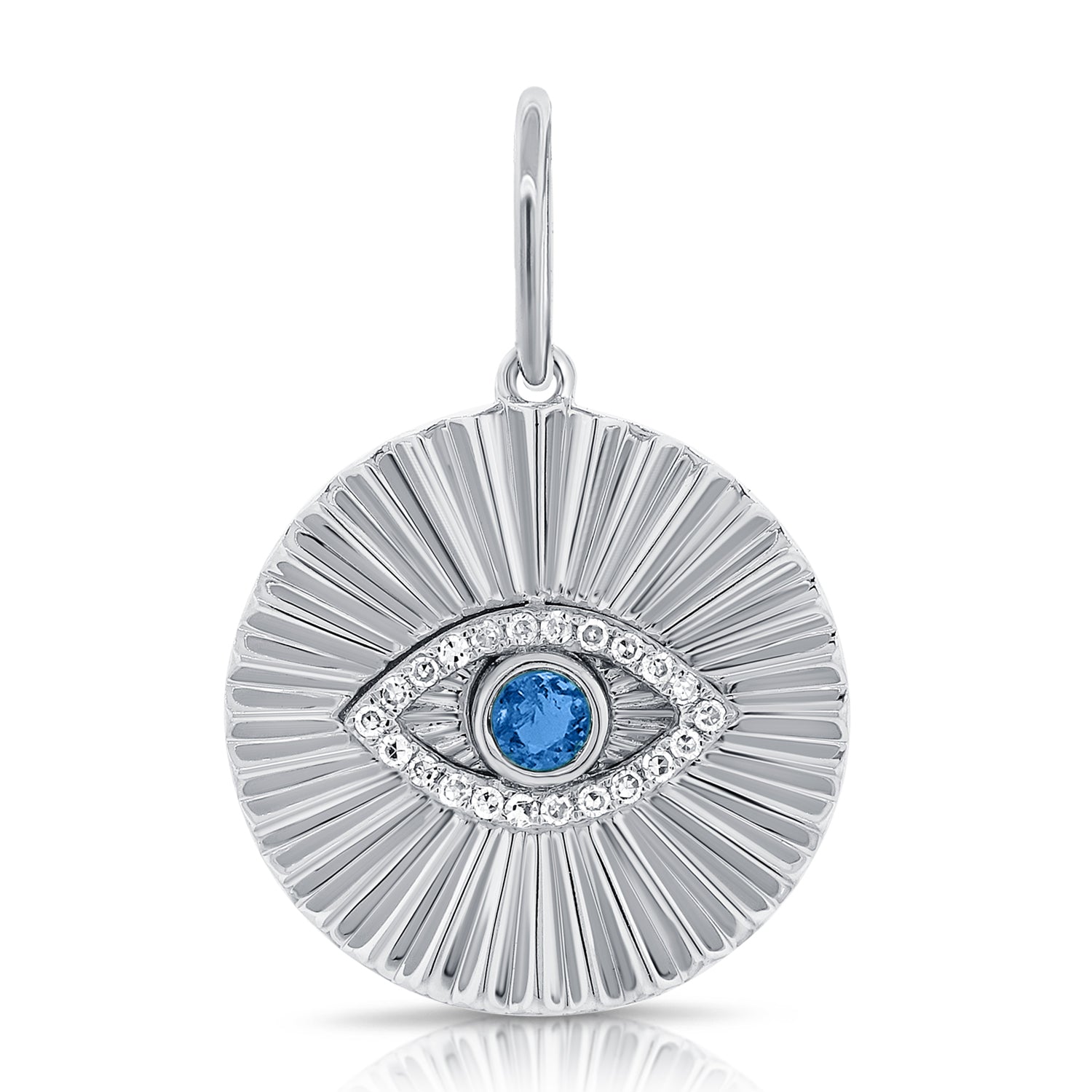 14K Gold Sapphire & Diamond Fluted Evil Eye Charm - 0.07 CT