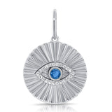 14K Gold Sapphire & Diamond Fluted Evil Eye Charm - 0.07 CT