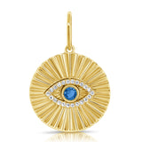 14K Gold Sapphire & Diamond Fluted Evil Eye Charm - 0.07 CT