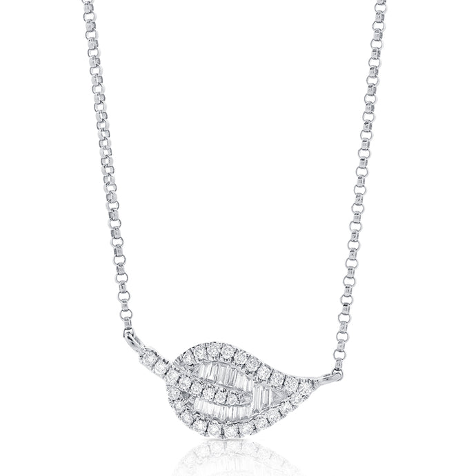 14K Gold & Baguette Diamond Leaf Necklace