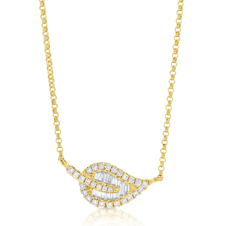 14K Gold & Baguette Diamond Leaf Necklace