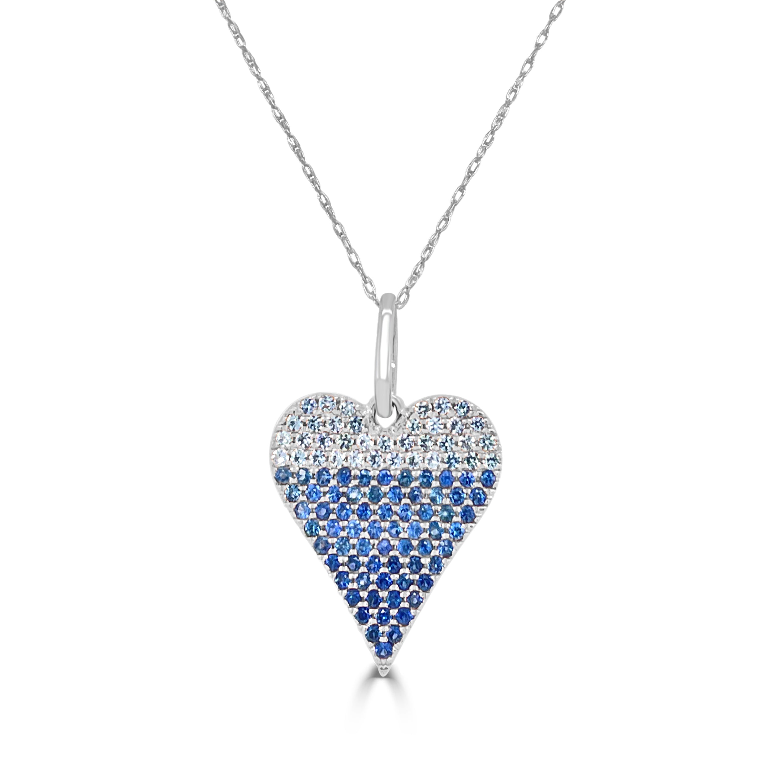 14k Gold & Blue Sapphire Ombre Heart Charm - 0.80ct