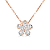14K Gold Pear Shape & Round Diamond Flower Necklace - 0.61ct