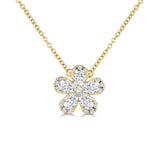 14K Gold Pear Shape & Round Diamond Flower Necklace - 0.61ct