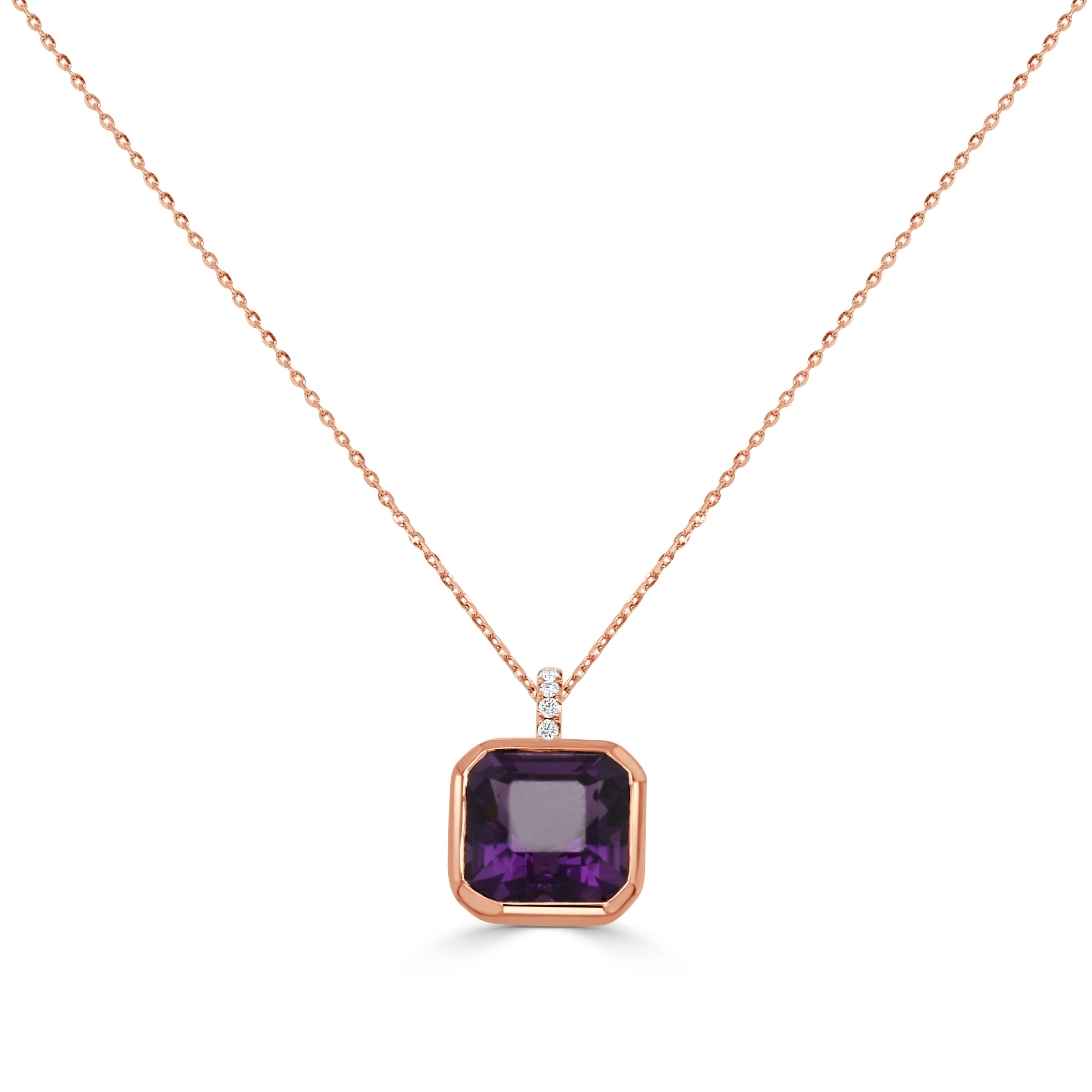 14K Gold Amethyst & Diamond Necklace - 4.85 CT
