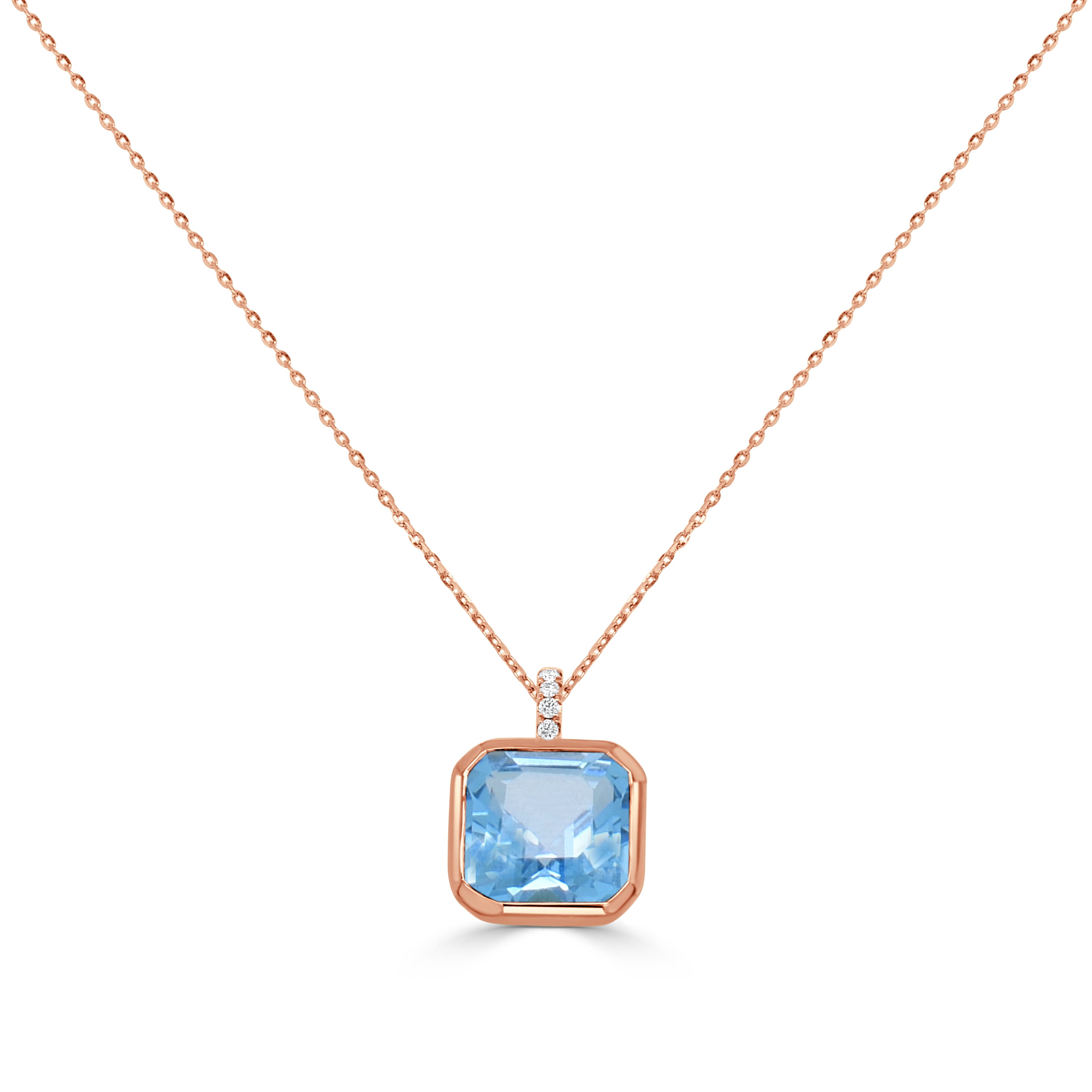 14K Gold Blue Topaz & Diamond Necklace- 6.05 CT