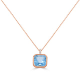 14K Gold Blue Topaz & Diamond Necklace- 6.05 CT