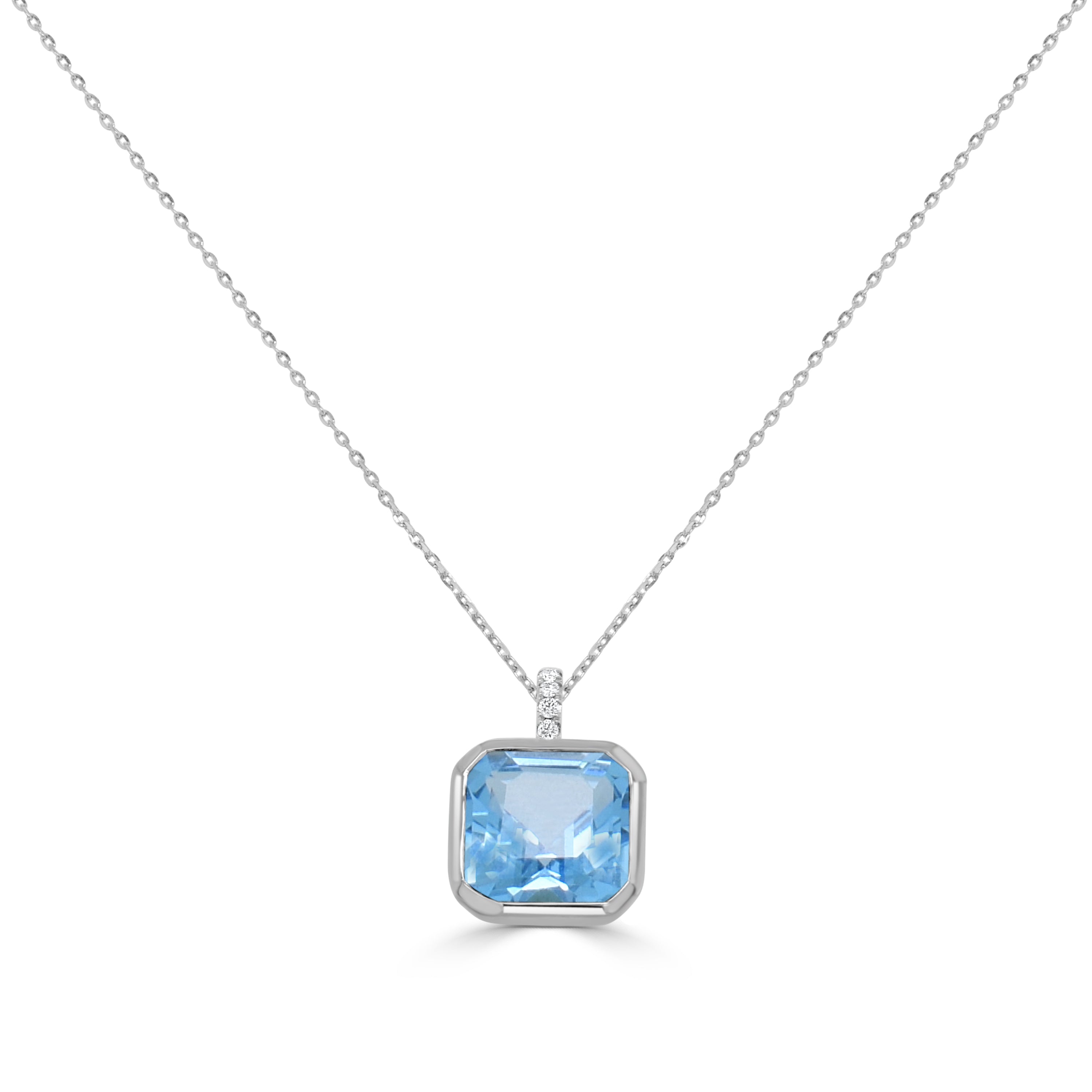 14K Gold Blue Topaz & Diamond Necklace- 6.05 CT