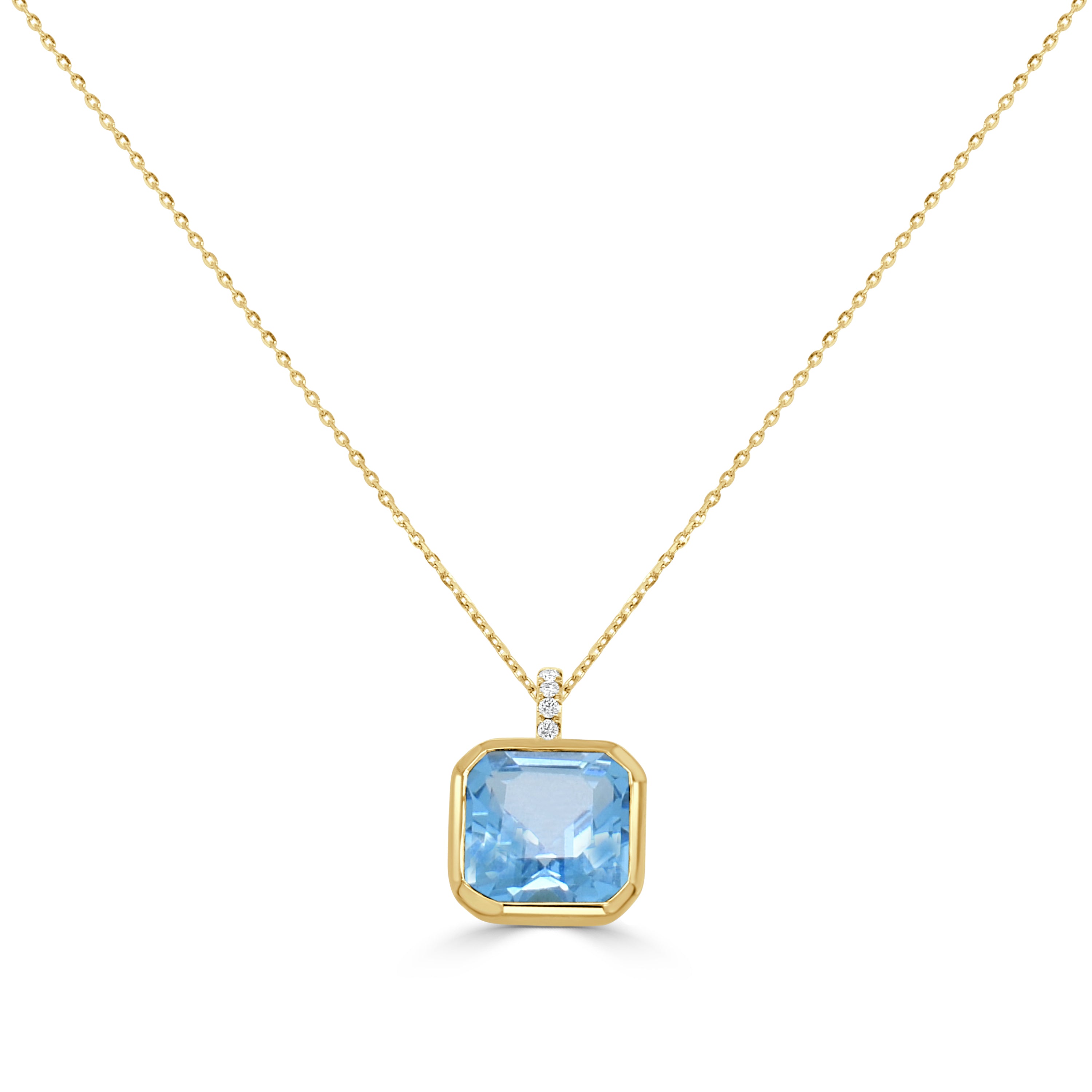 14K Gold Blue Topaz & Diamond Necklace- 6.05 CT