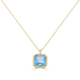14K Gold Blue Topaz & Diamond Necklace- 6.05 CT