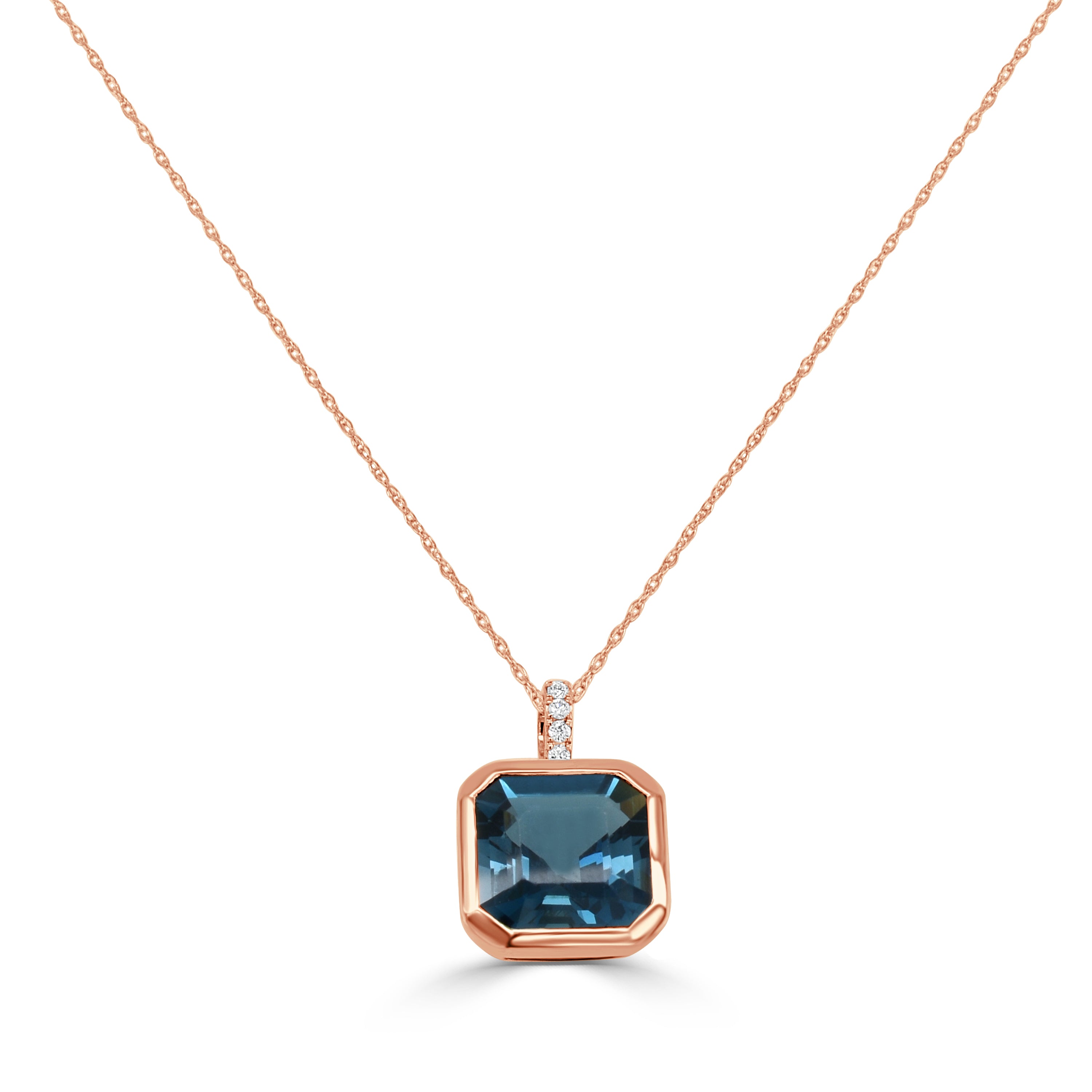 14K Gold London Blue Topaz & Diamond Necklace - 6.05 CT