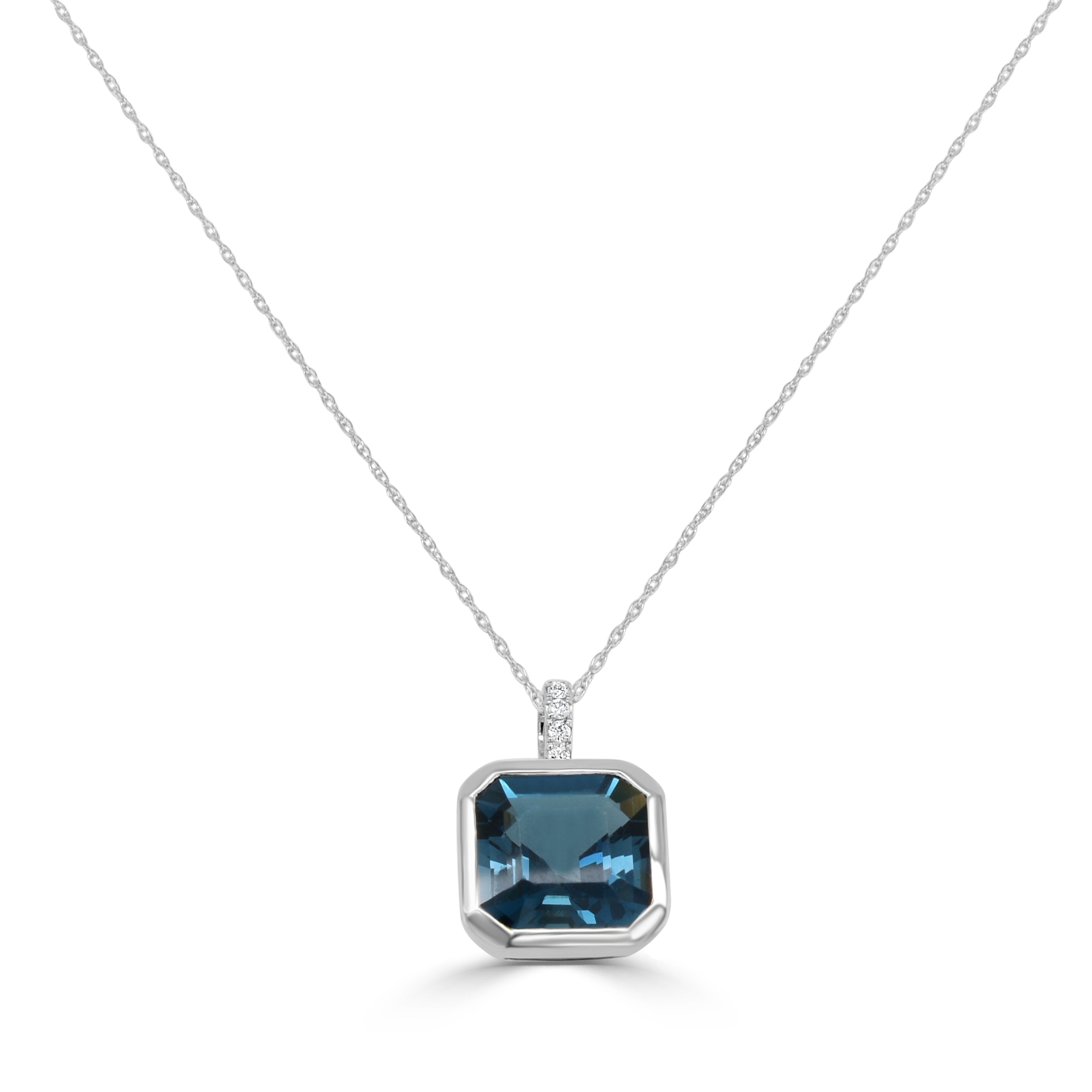 14K Gold London Blue Topaz & Diamond Necklace - 6.05 CT